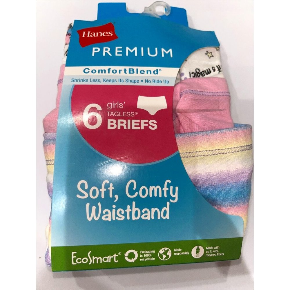 Hanes Girls Premium Comfort Blend Briefs 6 Pack Multi Color Size 10 No Ride Up